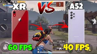 IPHONE XR 60 FPS VS SAMSUNG GALAXY A52 40 FPS  PUBG TEST 1V1 | TDM | M416 PUBG MOBILE  NEW 2021