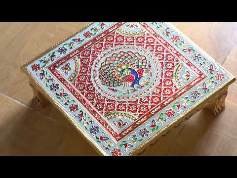 Storite Meenakari Wooden Chowki puja bajot for Home & Office Décor for Puja - 14x14x5 cm Style