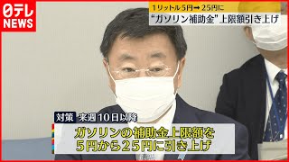 【ガソリン補助金】上限額２５円に引き上げ  農業･漁業･タクシー事業者らへの支援拡充も