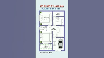 20x30 house plan with car parking, 2bhk 20