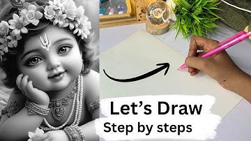 Shree Krishna Drawing, How To Draw Lord Krishna With Grid Method, Step By Step Tutorial