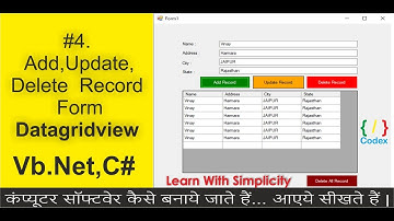 #4  Add,Update,Delete Record Form Datagridview Vb net,C# and Asp Net (No Database) | #LearnFromHome