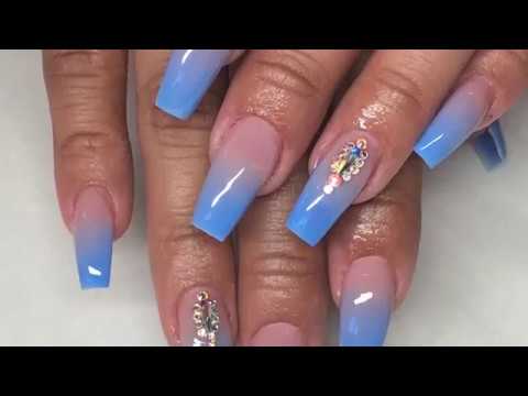 How To Do Color Ombre Nails Blue And Nude Ombre Watch Me Work