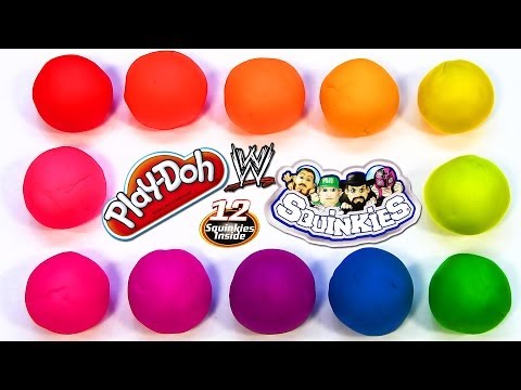 12 Play-Doh Rainbow Surprise Eggs with WWE World Wrestling Entertainment Squinkies Series 4