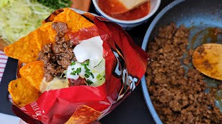 Loaded Doritos And Frito Pie Walking Tacos Nacho Cheese Sauce Recipe
