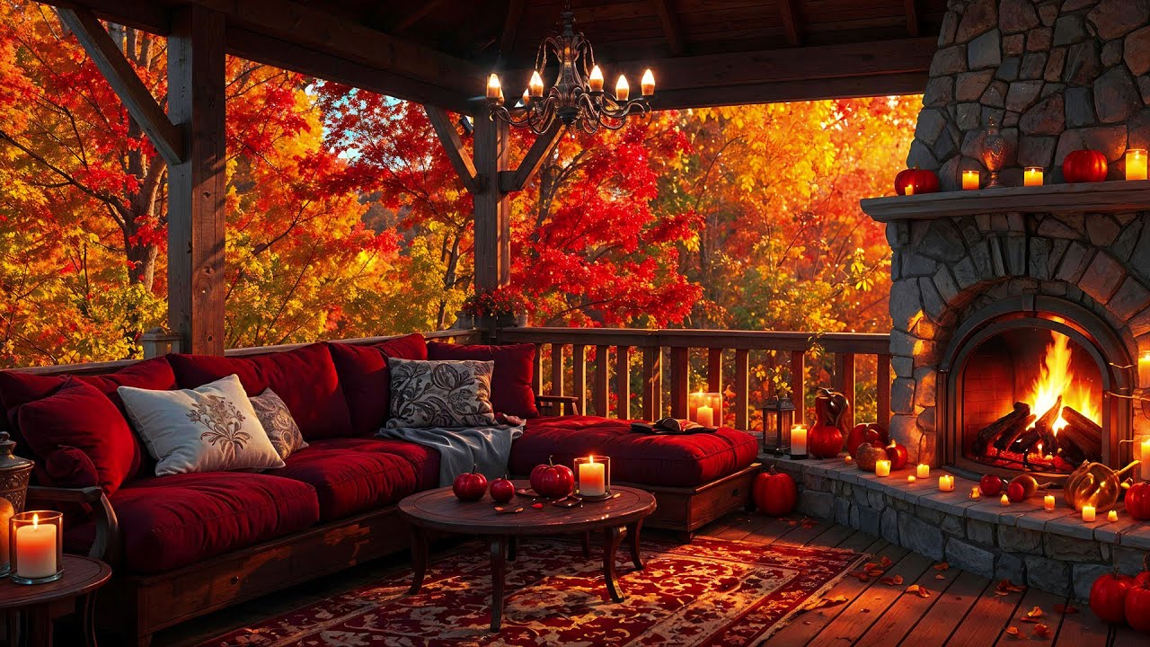 Cozy Coffeehouse Jazz π Warm Fireplace Crackle & Soothing Rainforest ...