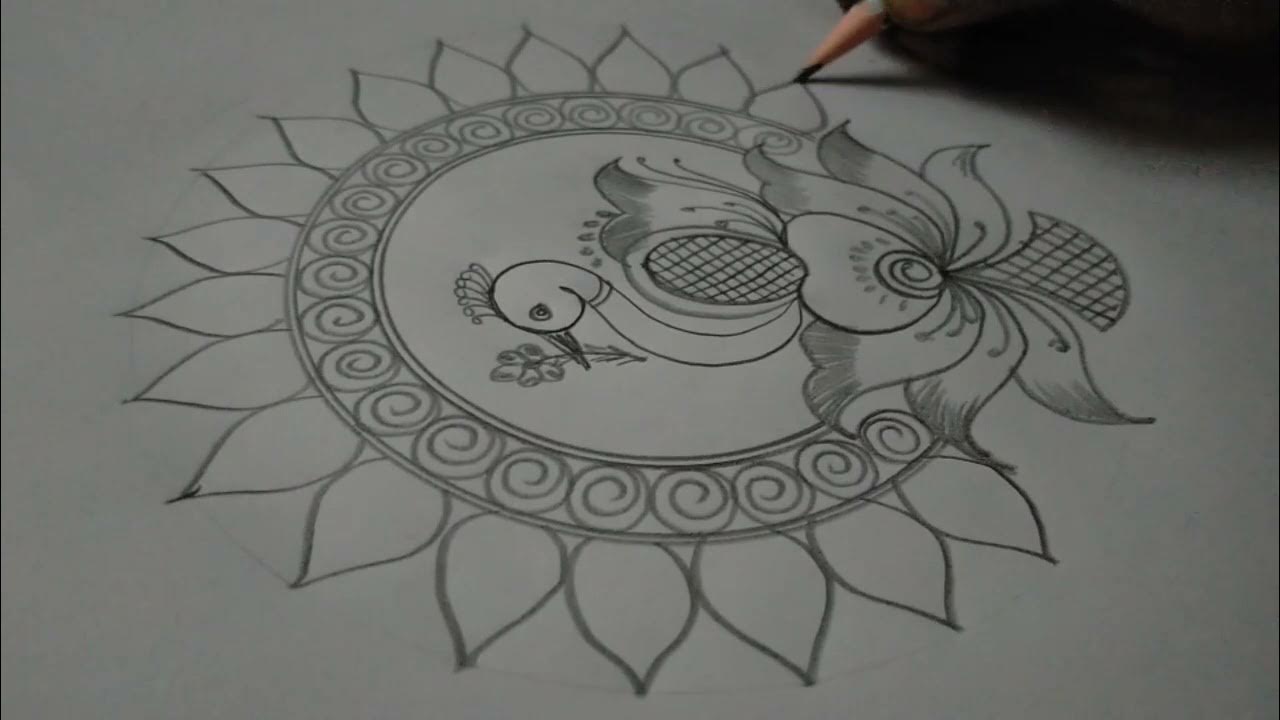 Peacock rangoli design 1437 - YouTube