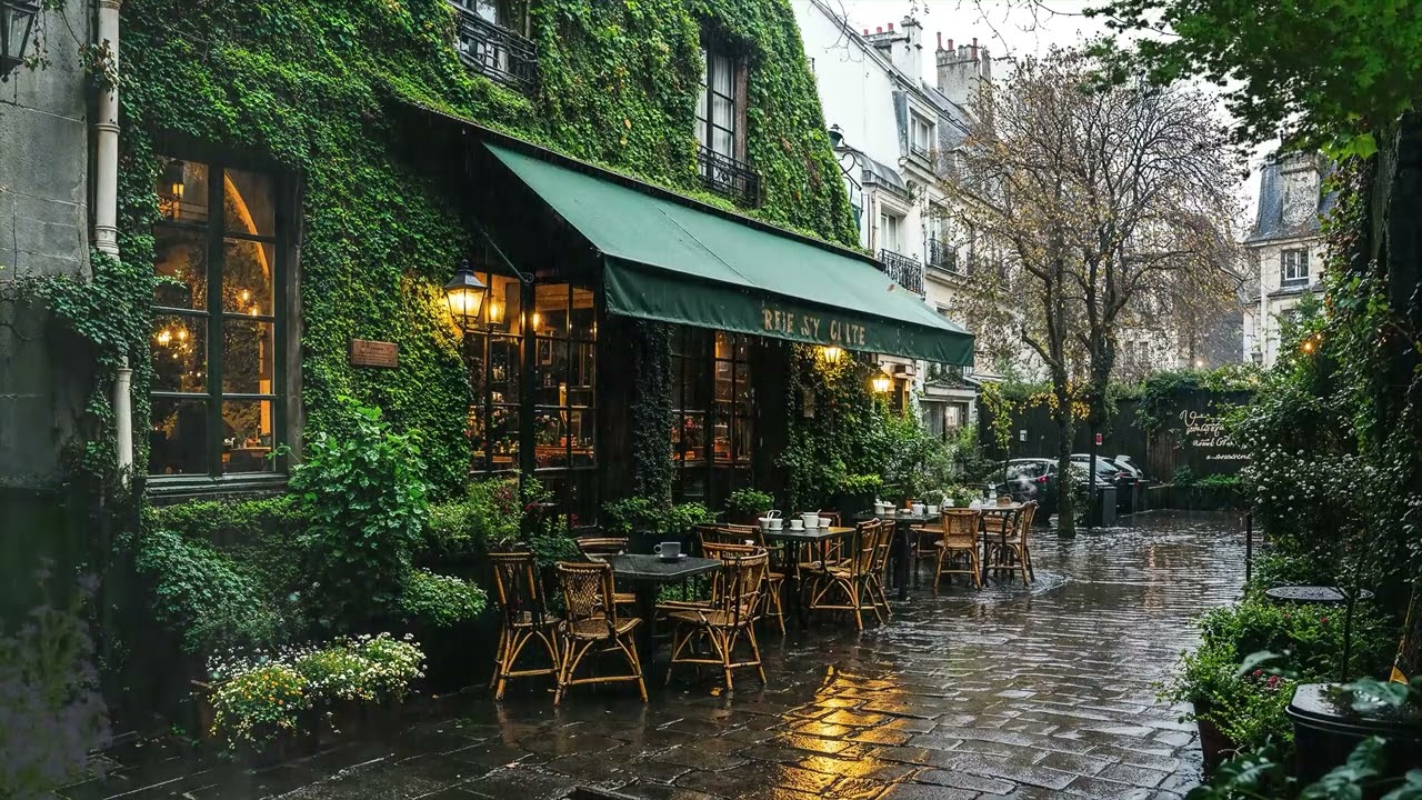 Quiet Rainy Cafe Street 🌧️ Warm Jazz Piano, Cafe Ambience & Rain Sounds for Relaxing, Reading, Unw..