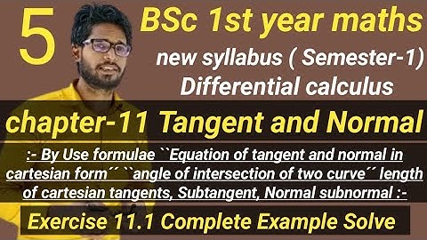 BSc 1st year maths Semester 1st | chapter 11 Tangent and Normal | Exercise 11.1 Example Solve