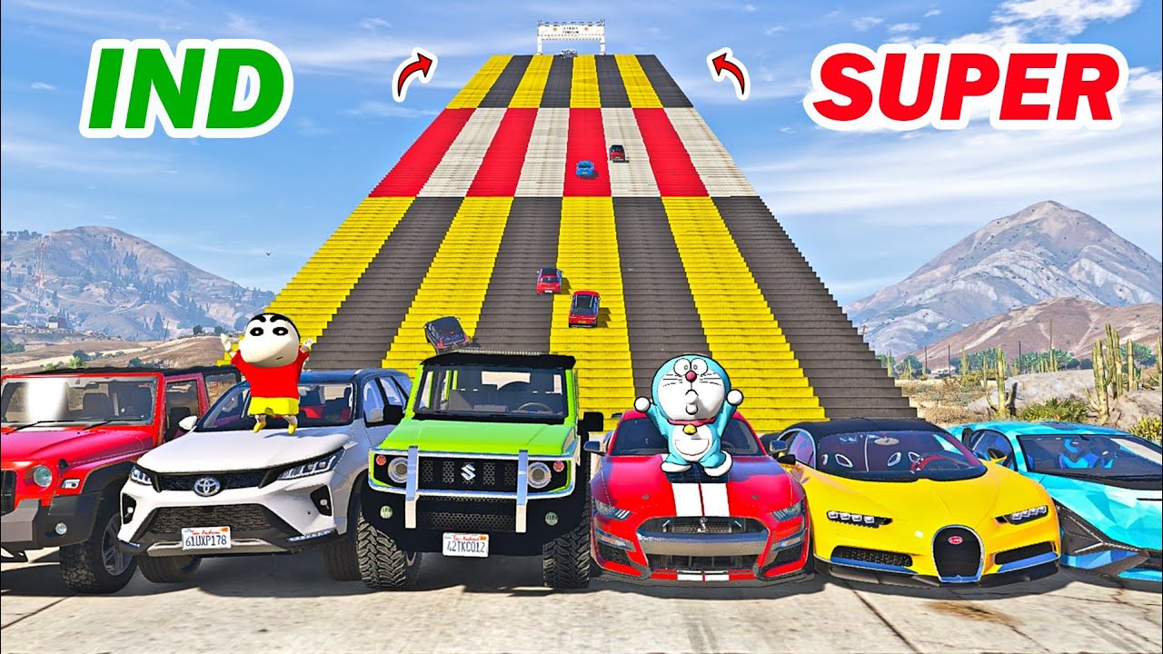 gta 5 Indian cars vs super cars stairs climb ramp challenge | gta 5 in telugu | gta 5 Indian cars