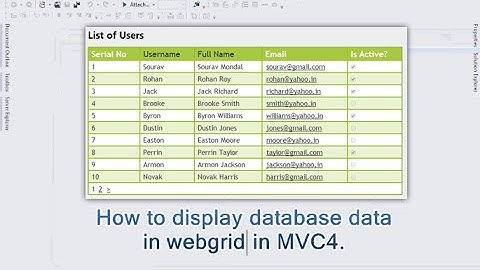 How to display database data in webgrid in mvc 4.