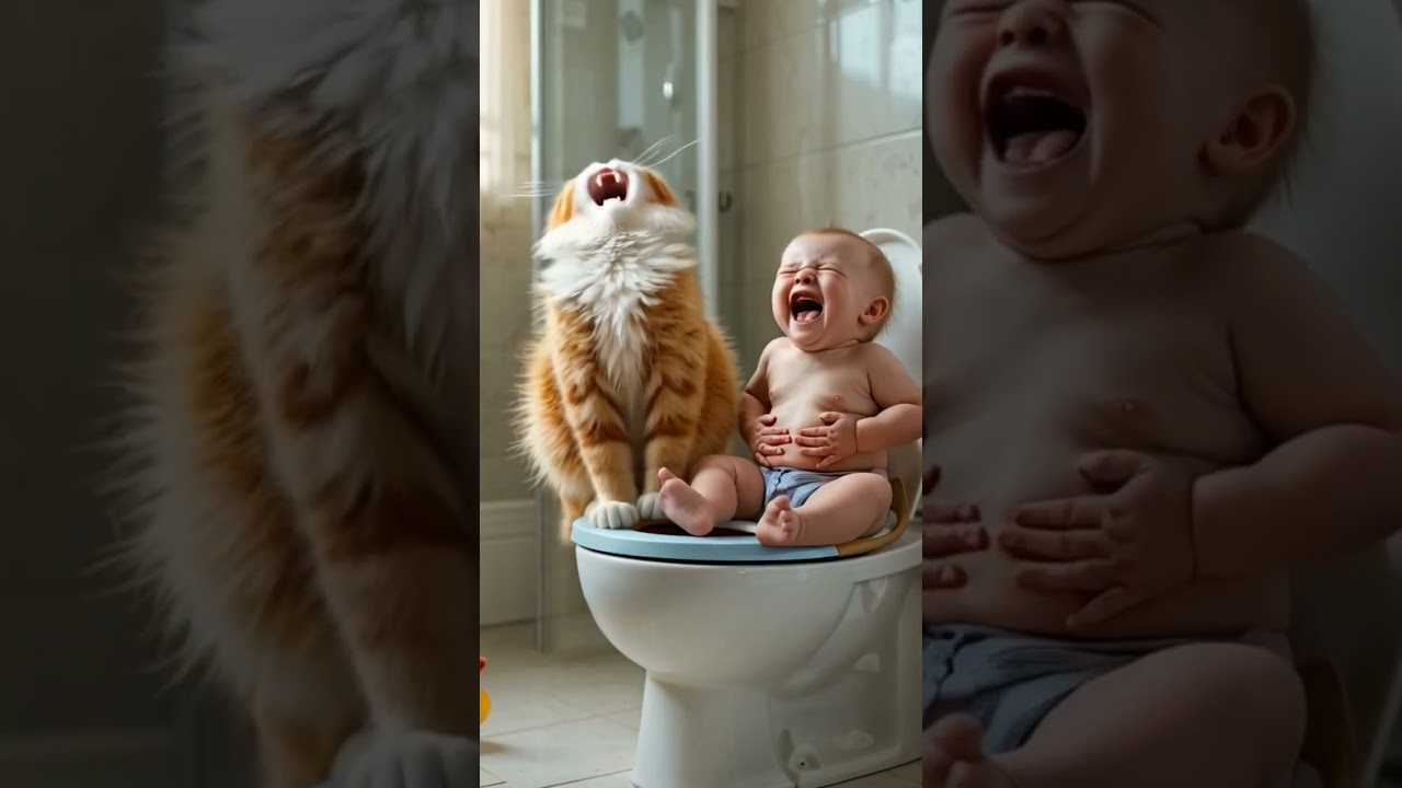 Baby fart and cat laughing🤣 