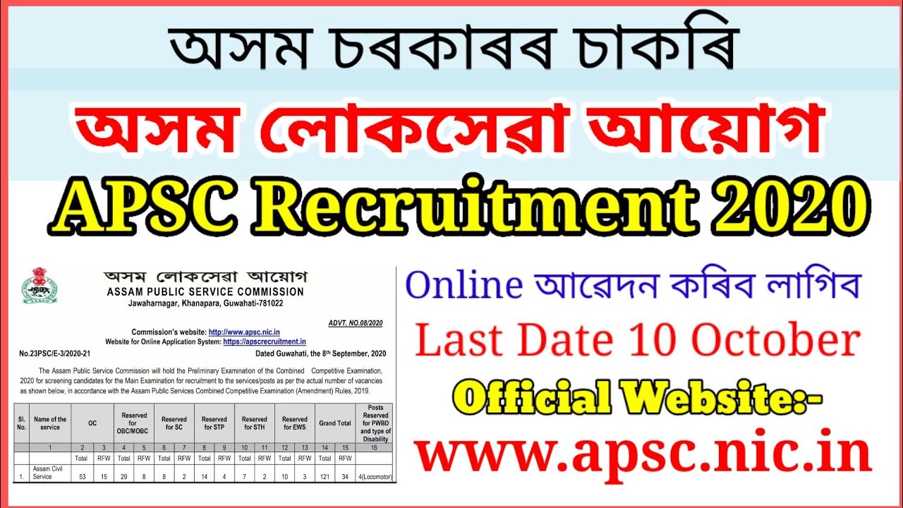 Assam Public Service Commission APSC Recruitment 2020 Apply for 331 post
