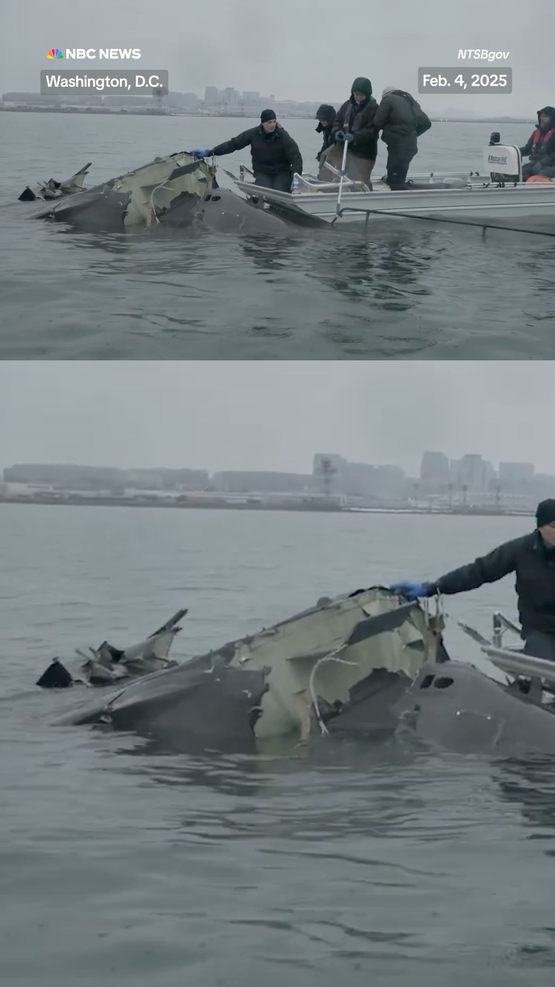 Video shows recovery of Army Blackhawk helicopter wreckage in Potomac River.