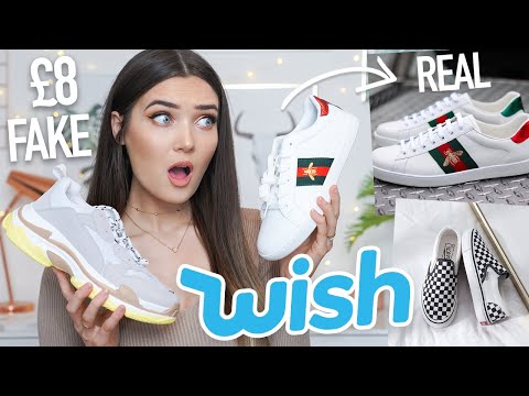 TRYING FAKE DESIGNER SHOES FROM WISH... REAL VS FAKE! - YouTube