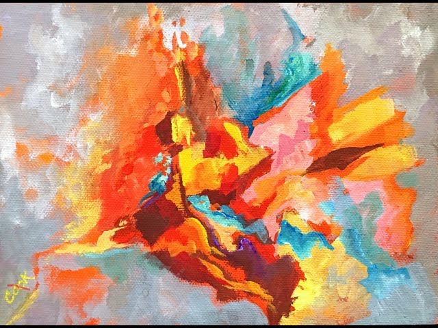 Abstract iridescent watercolor paint in warm and cool tones on