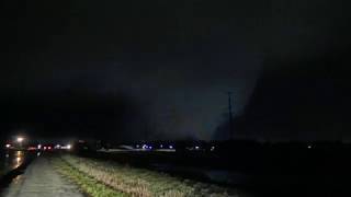 Taylorville IL large damaging tornado, with power flashes, enhanced and lightened December 1 2018