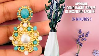 ARETES DE BISUTERÍA/PIEDRA ENCERRADA EN MOSTACILLAS Y CRISTALES EXPLICANDO PASO POR PASO #16