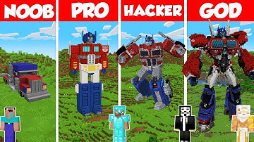 Optimus Prime Build Battle Challenge - Noob vs Pro vs Hacker vs God - Minecraft Animation