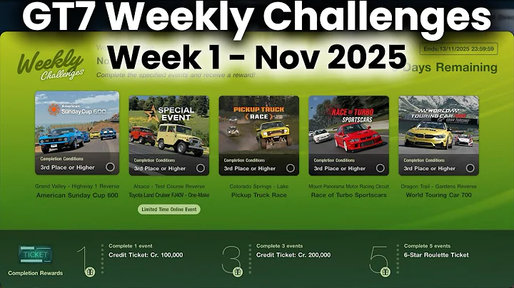 GT7 Weekly Challenges Nov 2025 Week 1 +Tunes/Car Setup Earn 1.7m under 1 hour Gran Turismo 7 on PS5