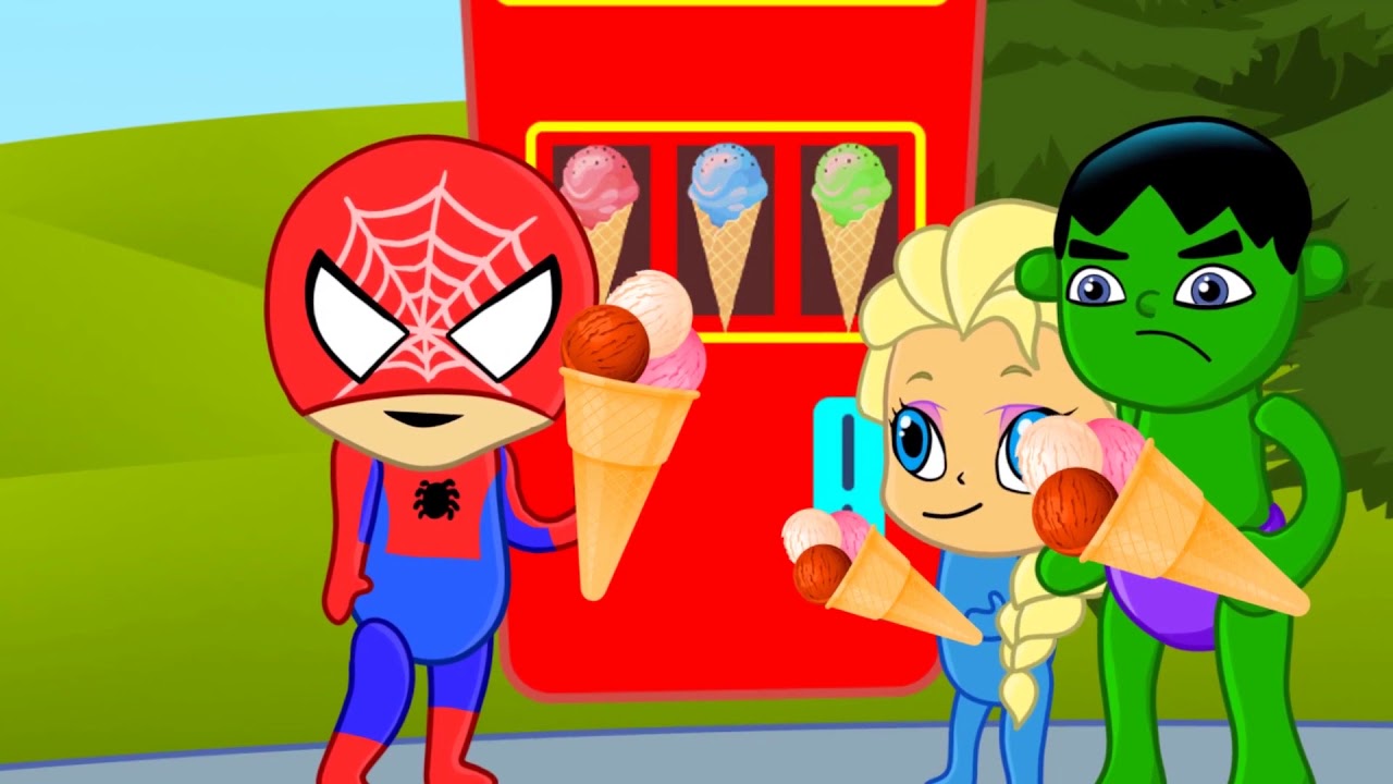 Superhero ice cream 💕 Spiderman, Hulk & Frozen cartoon for ...