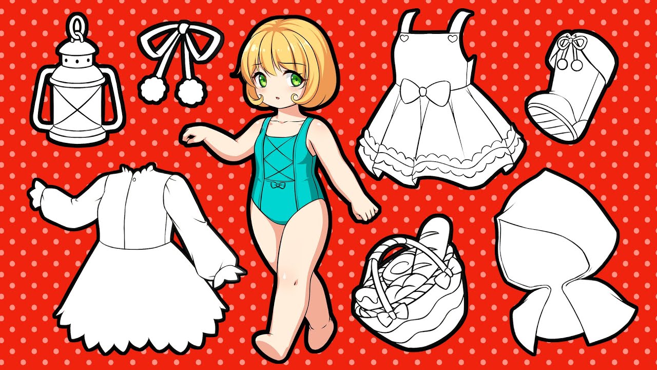 给小红帽画上漂亮的衣服和装备，今天能安全到外婆家吗？Drawing and coloring clothes and accessories for  little Red Riding Hood, image size:1280x720