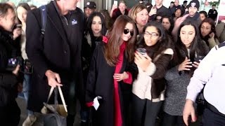 Many fans were expecting selena gomez at charle de gaulle paris
airport. she gave away selfies. same her hotel ` paris, france 8th
march 2016 more am...