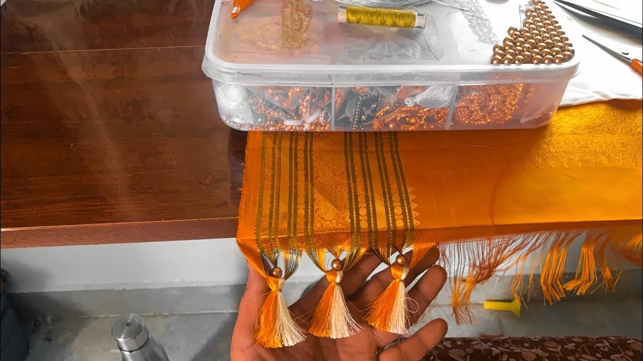 Saree కి ఉన్నా పోగులుతో saree tassels ఎలా చేయాలి | Simple method using gold bead |#trending@RHC_321