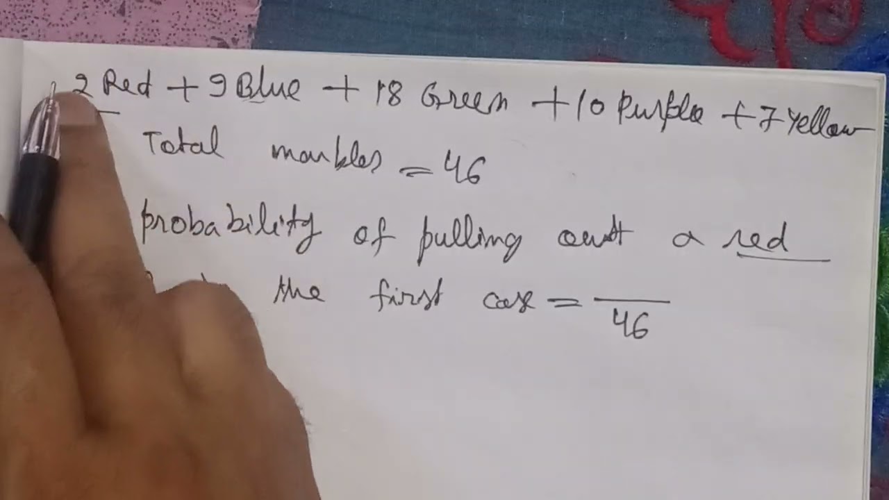 A bag contains 2 Red marbles,9 blue marbles,18 green marbles,10 purple  marbles and 7 yellow marbles. 