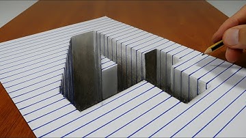 3D Trick Art - Draw a number 4 Hole on Line Paper