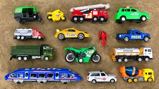 Finding my favorite toy vehicles in the sand, Fire Truck, Bullet Train, Ambulance, Military Truck