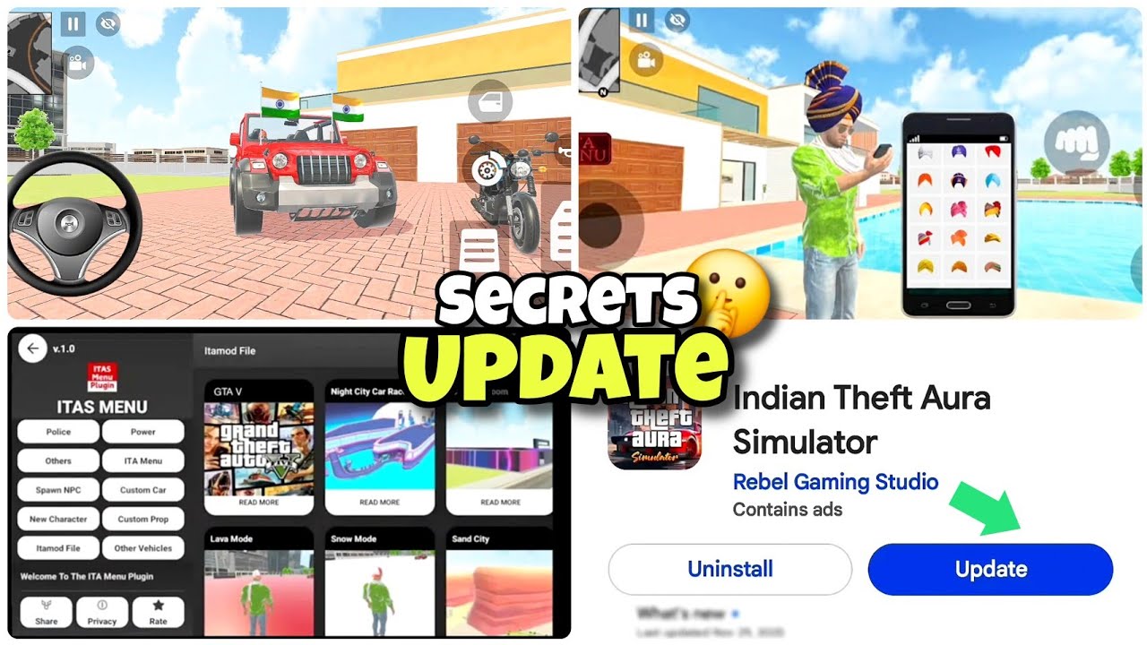 Indian Theft Aura Simulator 😱 Custom hat Feature add + Flag Modification New Update cheat codes 🤩🤯