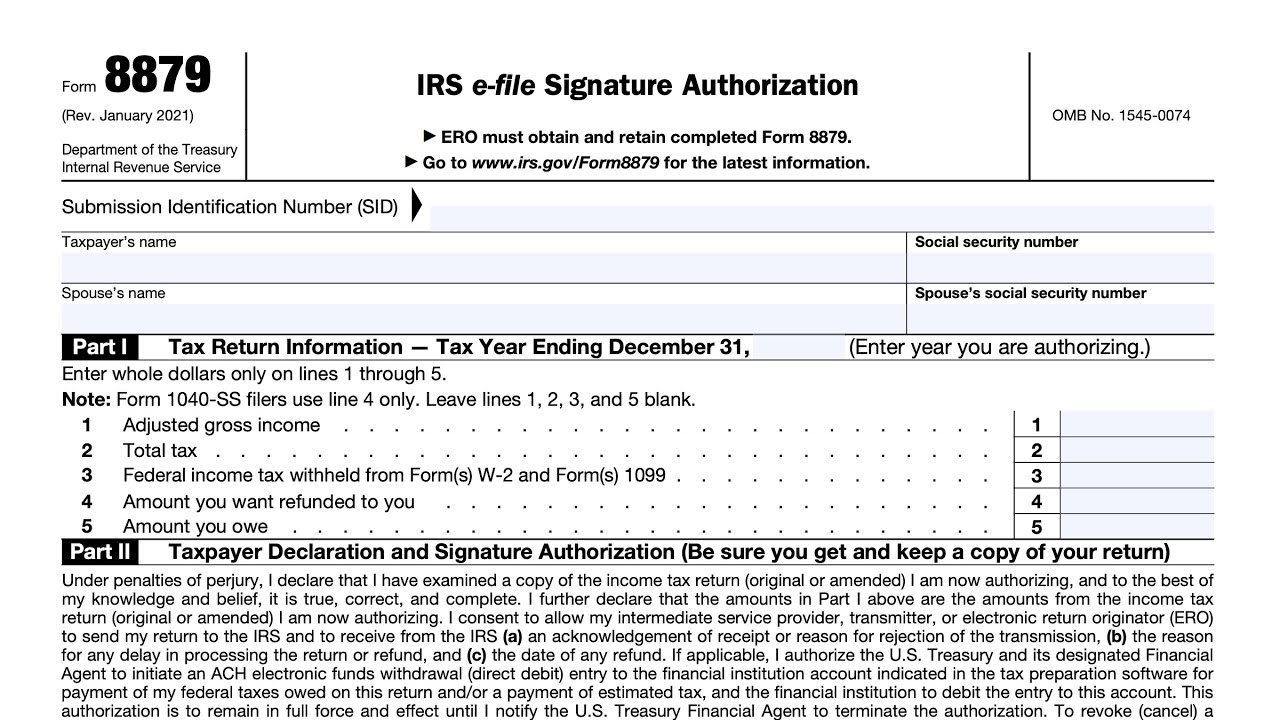 IRS Form 8879 walkthrough (IRS efile Signature Authorization) YouTube