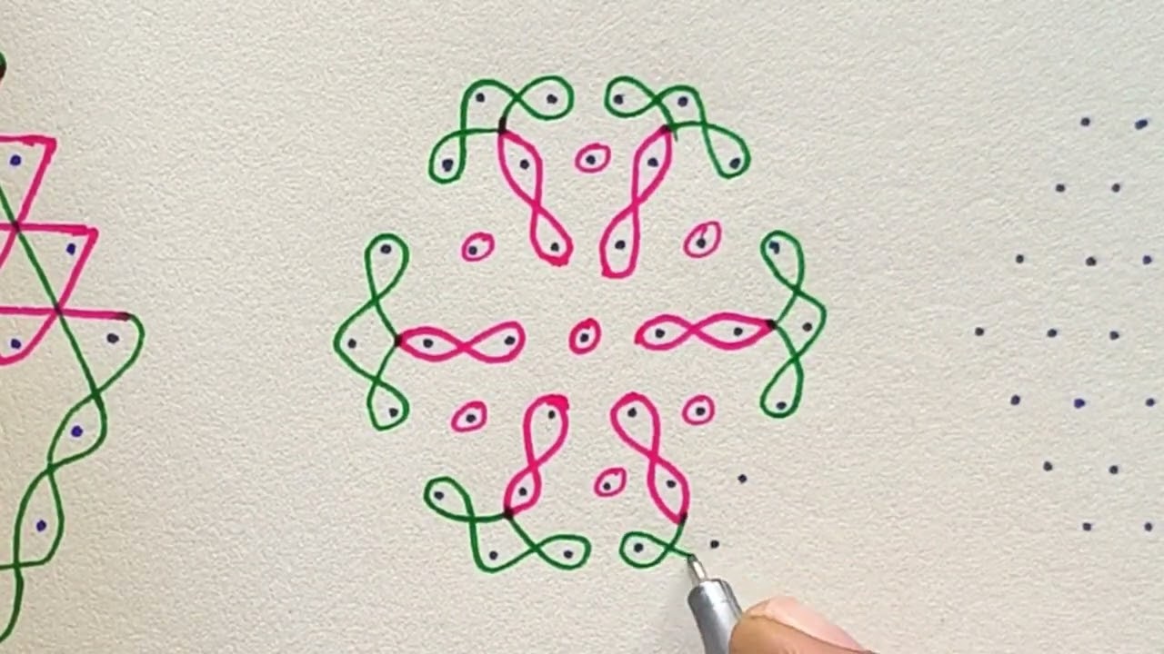 7×4 middle dot kampi kolam//4 Simple Muggulu||DEVI KOLAM