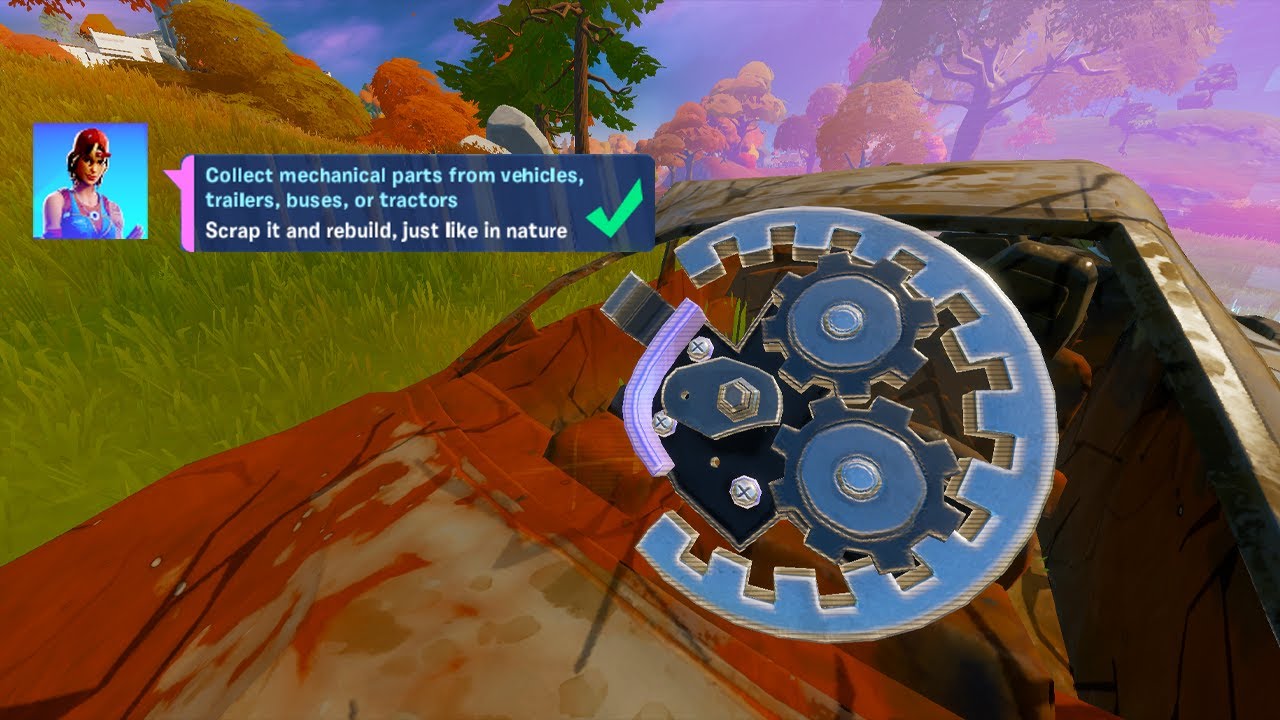 How to Collect Mechanical parts from vehicle, trailer, buses, or tractors Location - Fortnite Week 1