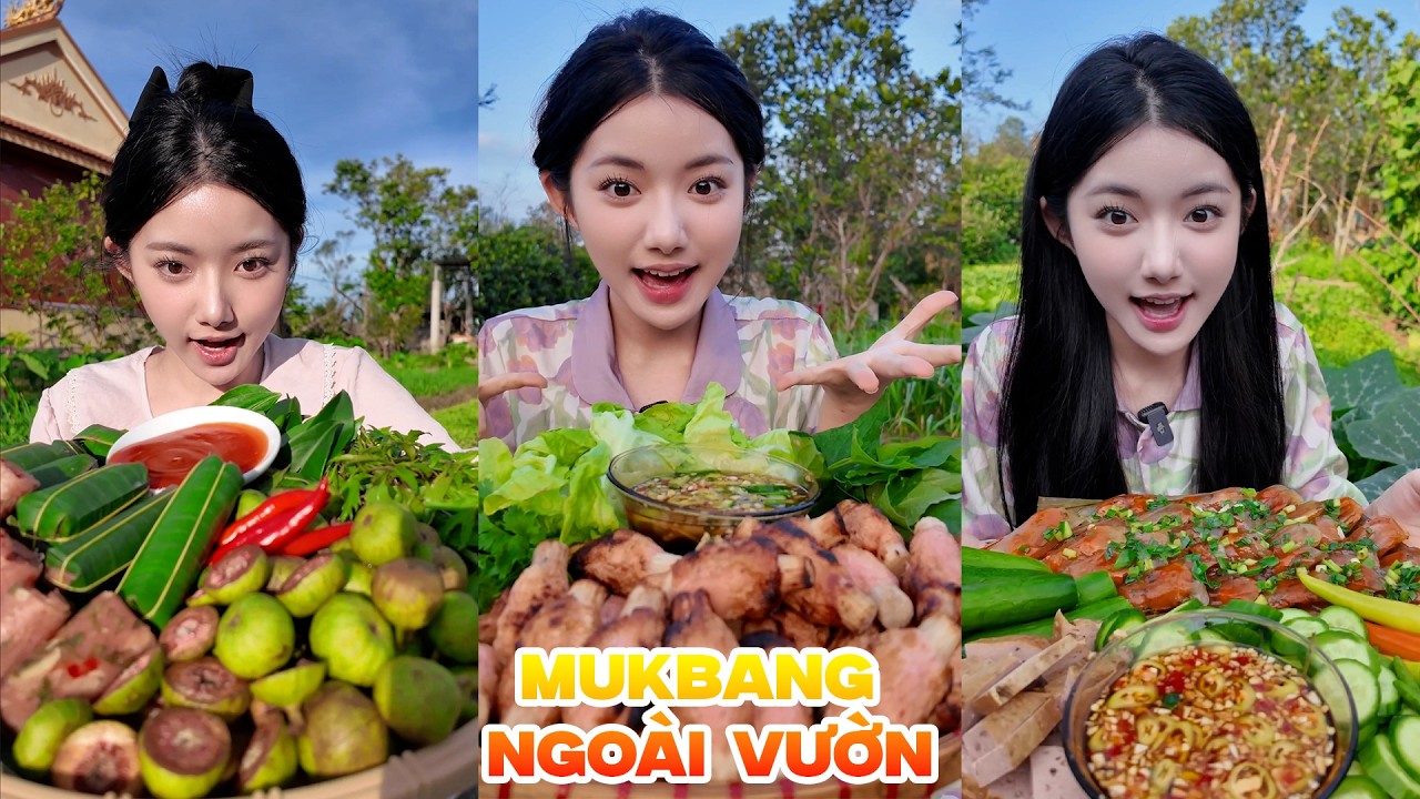 Quỳnh Trương Mukbang Chả Tôm, Nem Chua, Bánh Bèo Lá, Mì Tôm 🌿 Ăn Ngoài Vườn Cực Chill