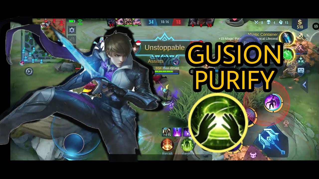 GUSION SPELL PURIFY TANPA TANK/COVER - MOBILE LEGENDS - YouTube