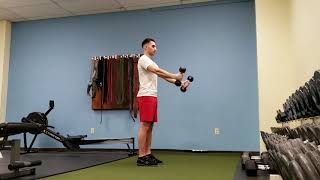 Standing Y shoulder raises: With dumbbells