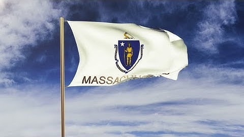 4K massachusetts flag with title waving in the wind. Looping sun rises style. Animation loop Stock