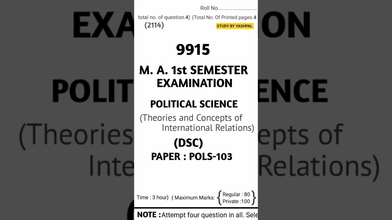 HPU M.A.Pol.Sci 1st Sem POLS 103question paper Theories and Concepts of International Relations 