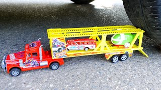 Experiment: Wheel Car VS Truck Trailer Superheroes Toys. Crushing Crunchy & Soft Things by Car!