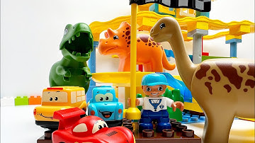 Marble Run ASMR ☆ Satisfying Building Block coaster Slowly assembled Dino Park ☆ Car Racing Street