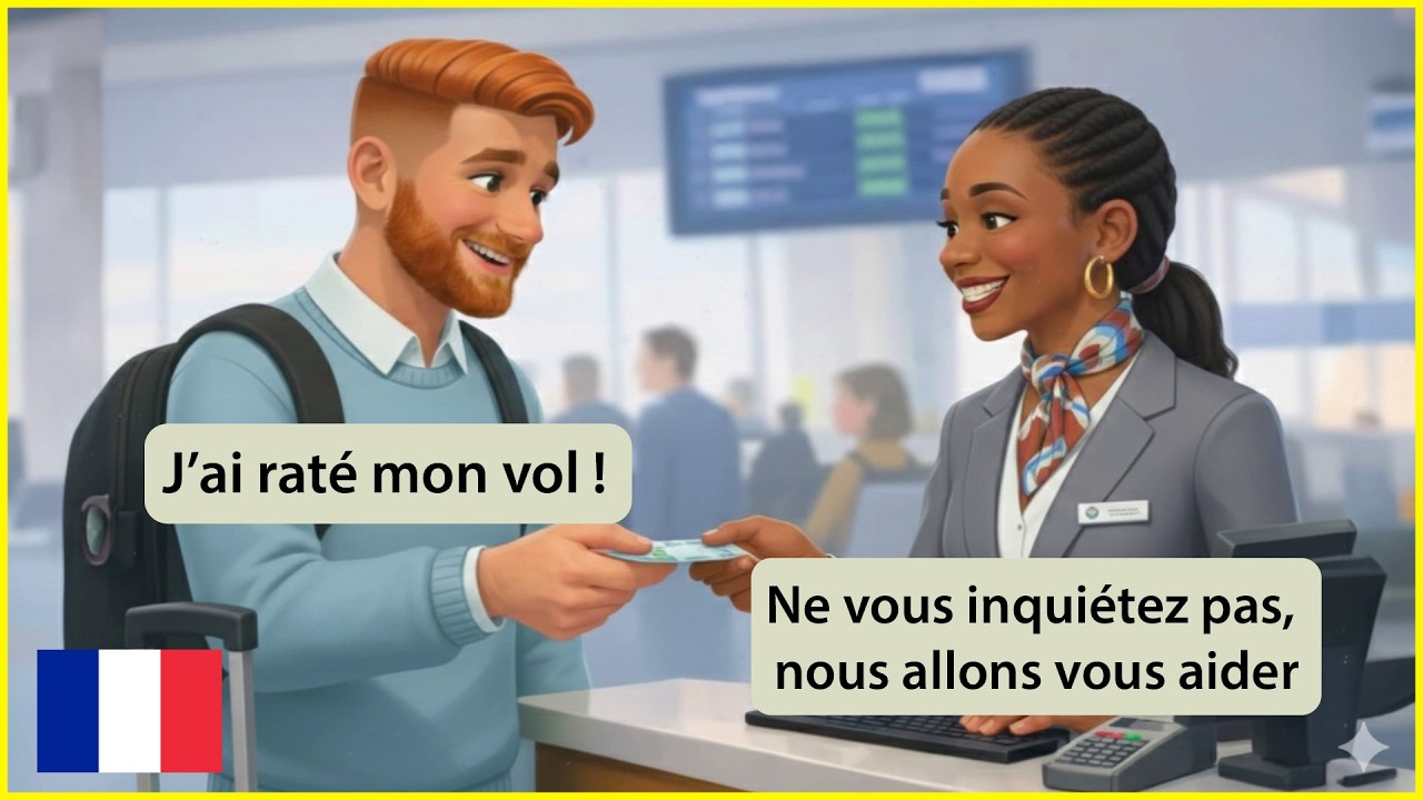 Easy French Dialogues for beginners | 8 Situations at the Airport (A1-A2)