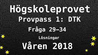 Högskoleprovet 2018 Våren Lösningar Pass 1 DTK del 1 Kvantitativa Matte