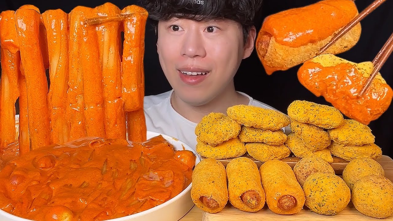 СУБТИТРЫ) Корейские розовые бунмоджа токпокки и мукбанг с курицей bburinkle, асмр