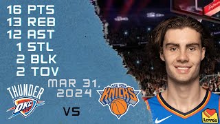 Josh Giddey player Full Highlights vs KNICKS NBA Regular season game 31032024