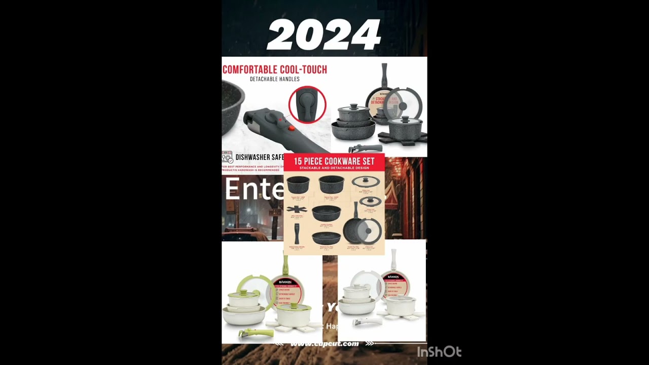 Bakken-Swiss Detachable 15-Piece Cookware Set – Granite Non-Stick – Eco-Friendly – stackable