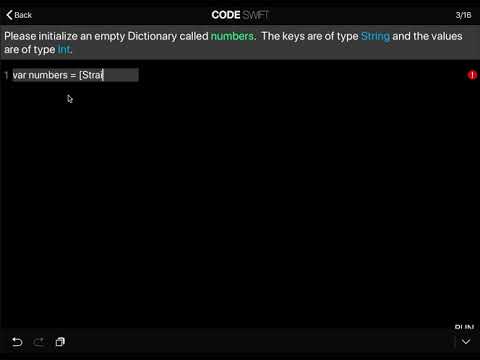 Learn Swift: Initialize an empty dictionary (Chapter 8 Lesson 3)