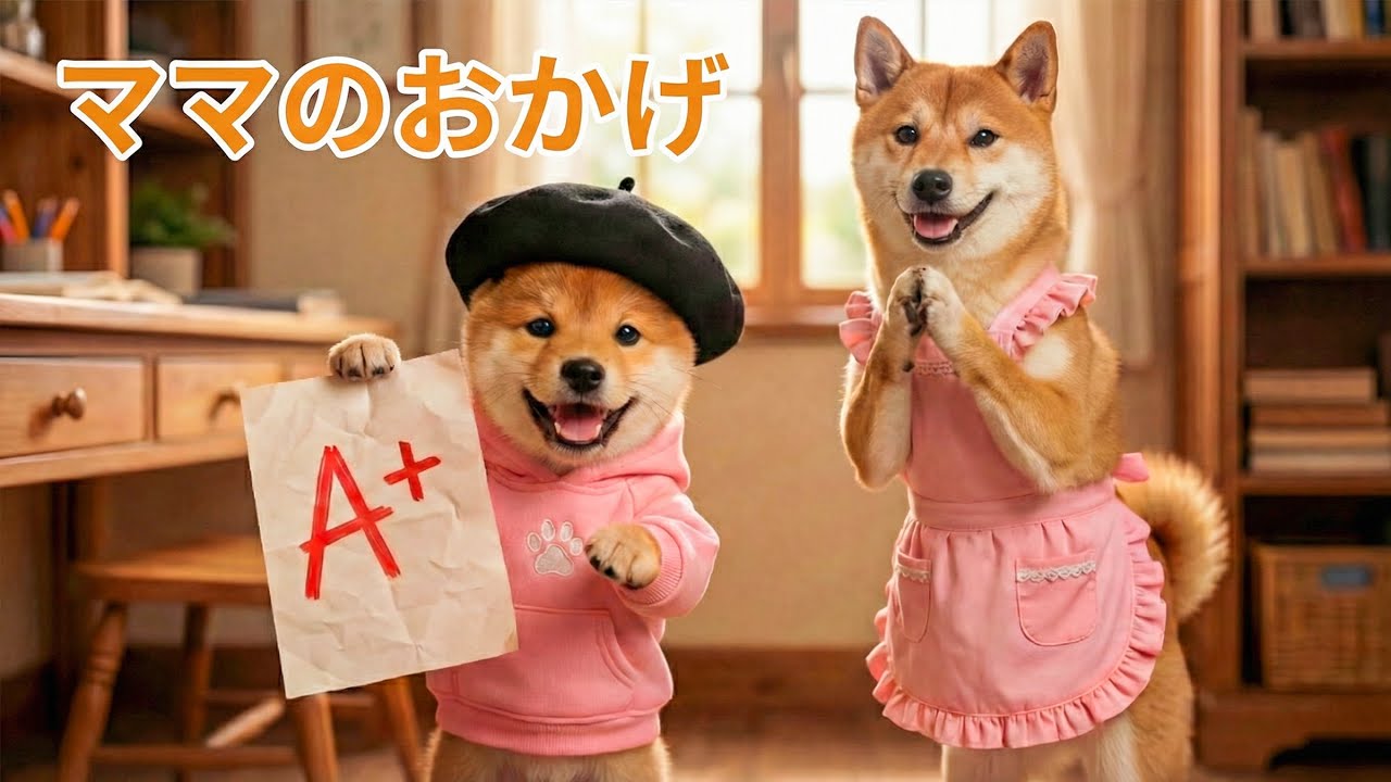 ママのおかげでコツコツ頑張ってA+を取ったシバくん 📘🌸