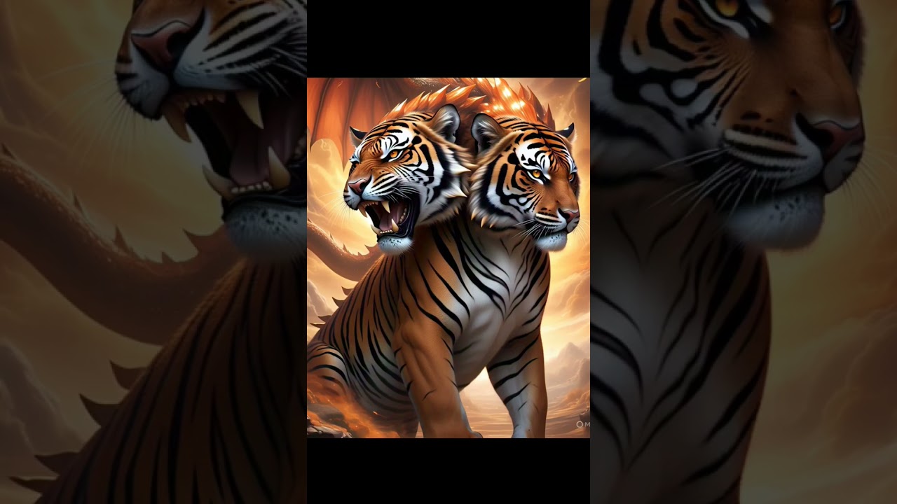 majestic hybrid creature combining a tiger and a dragon, with the muscular body 